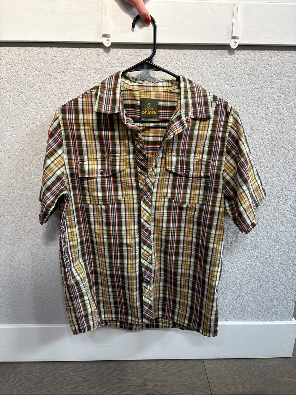 Prana Yellow Plaid Short-Sleeve Button-Down Shirt